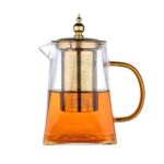 قوری پیرکس دسته طلایی گنجایش 500ml نمای رو به رو