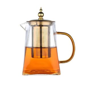 قوری پیرکس دسته طلایی گنجایش 500ml نمای رو به رو