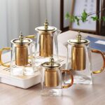 قوری پیرکس دسته طلایی گنجایش 500ml نمای بالا