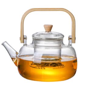 قوری پیرکس دسته چوبی گنجایش 1000ml نمای ابعاد