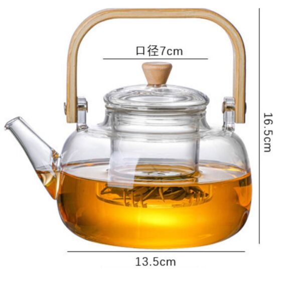 قوری پیرکس دسته چوبی گنجایش 1000ml نمای ابعاد