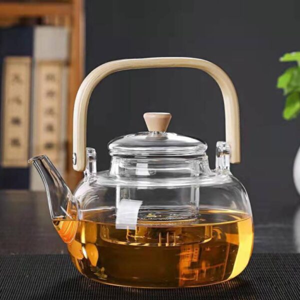 قوری پیرکس دسته چوبی گنجایش 1000ml نمای رو به رو