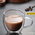 ماگ دوجداره شیشه ای سایز متوسط نمای حقیقی و بالا