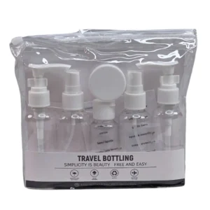 پک آرایشی مسافرتی ست 6 تکه مدل Travel bottling رنگ سفید نمای رو به رو