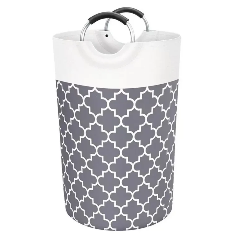 سبد لاندری طرح Quatrefoil دسته فلزی طوسی