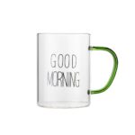 نیم لیوان پیرکس مدل good morning دسته سبز نمای حقیقی