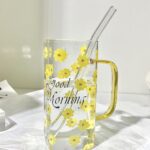 لیوان پیرکس good morning طرح گل نمای بدون درب