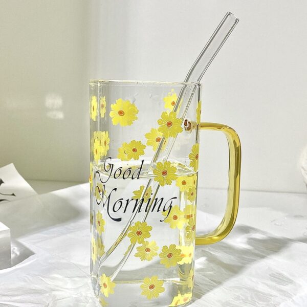 لیوان پیرکس good morning طرح گل نمای بدون درب