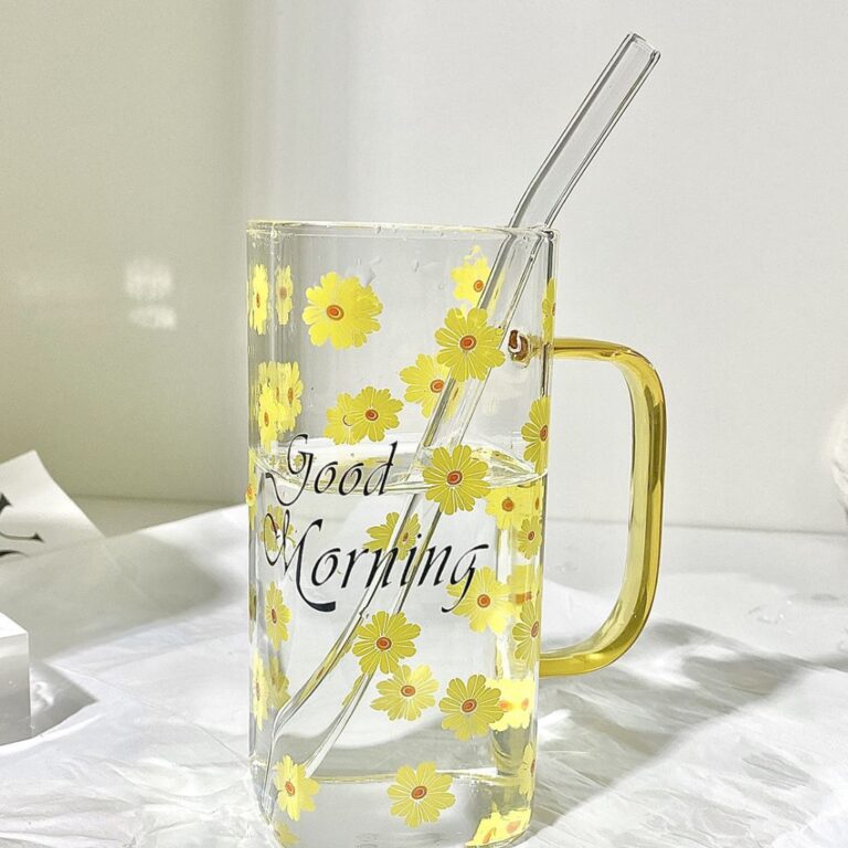لیوان پیرکس good morning طرح گل نمای بدون درب