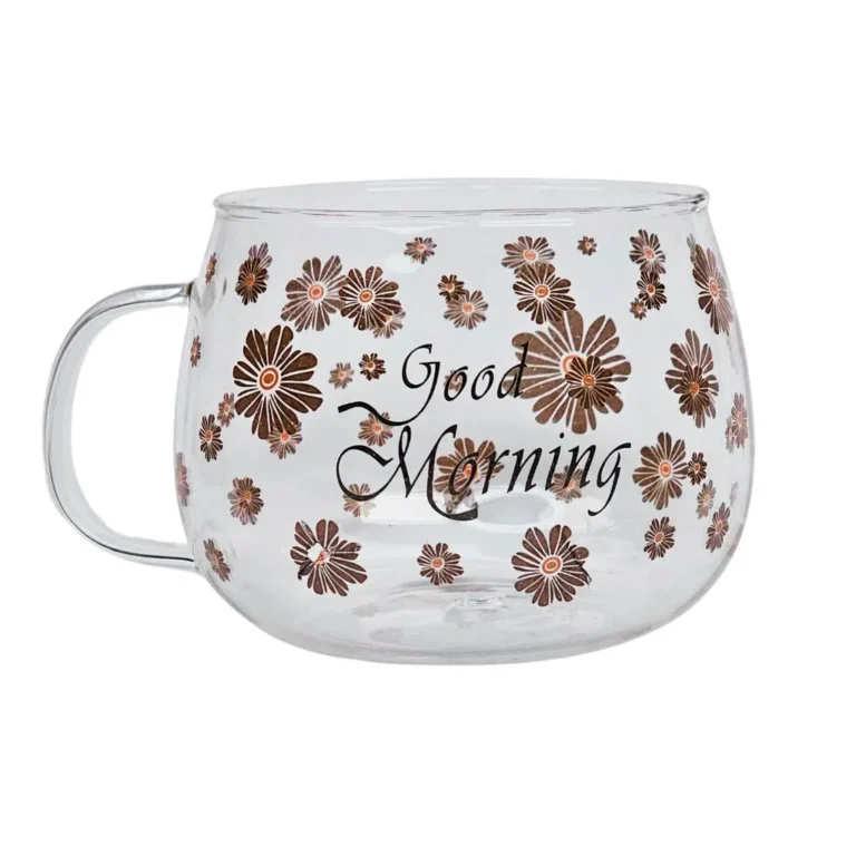 لیوان پیرکس تپل مدل good morning نمای رو به رو