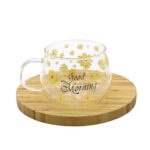 لیوان پیرکس تپل مدل good morning طرح گل نمای رو به رو