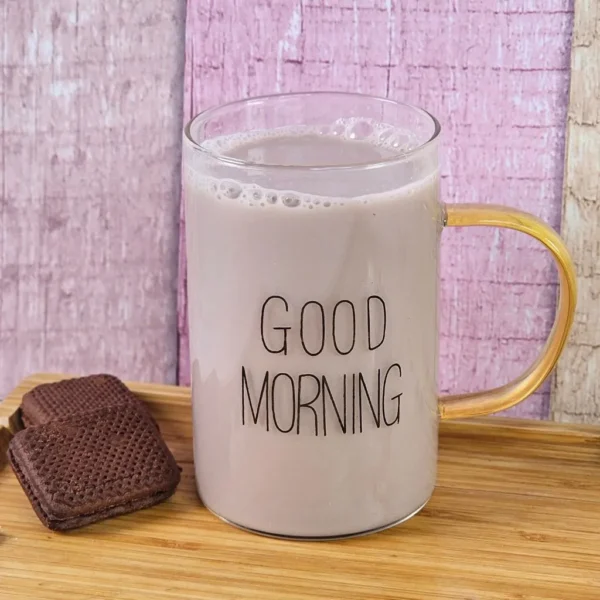 لیوان پیرکس مدل good morning نمای رو به رو