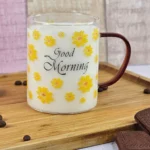 لیوان پیرکس مدل good morning نمای نزدیک