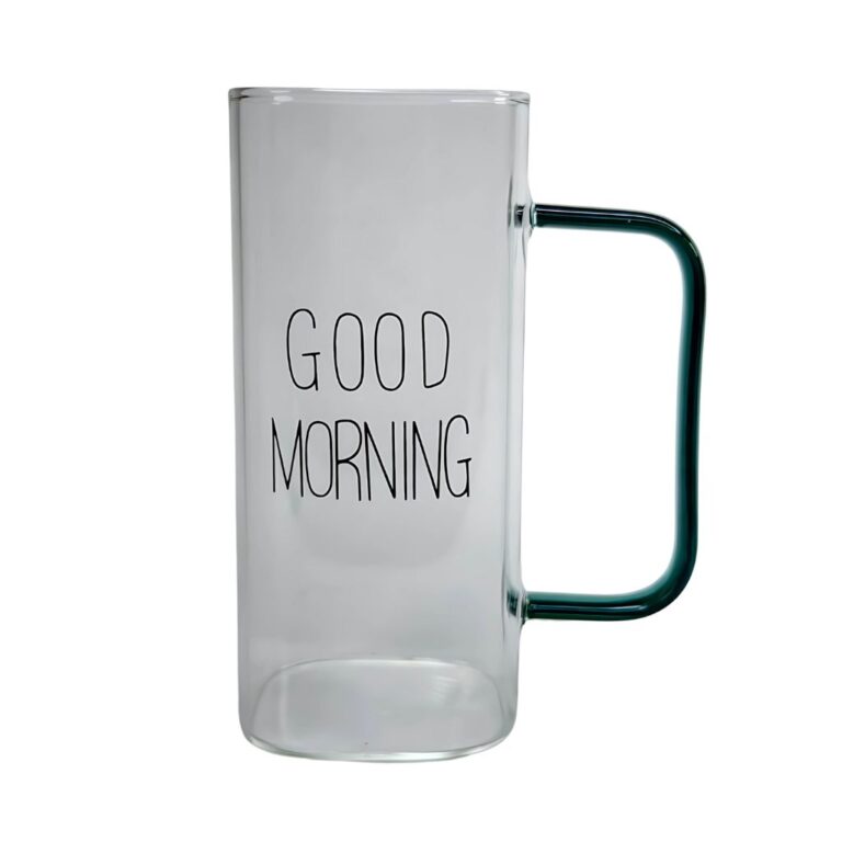 لیوان پیرکس مکعبی طرح good morning نمای حقیقی