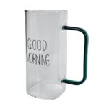لیوان پیرکس مکعبی طرح good morning نمای کنار