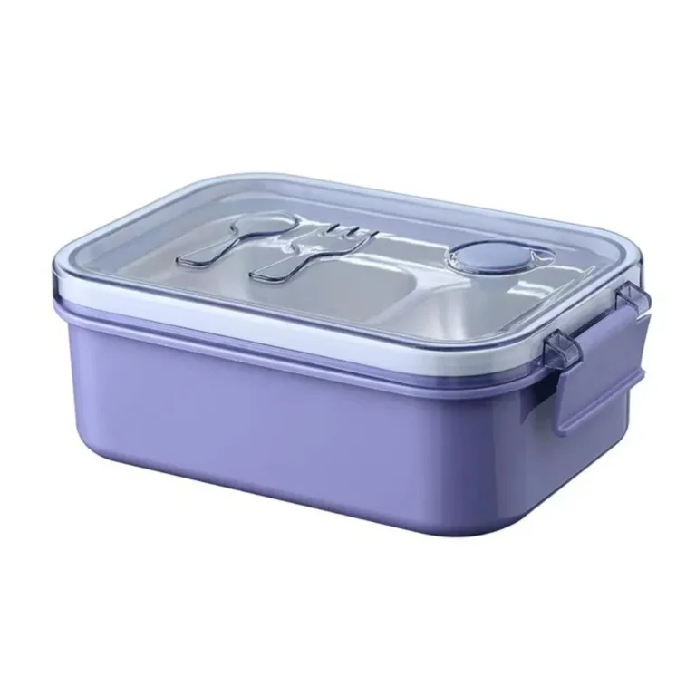 ظرف غذای استیل دو قسمتی درپوش قفل دار 900ml بنفش