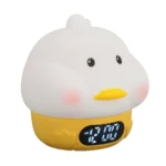 چراغ خواب سیلیکونی و ساعت زنگ دار طرح اردک با نور رنگی2
