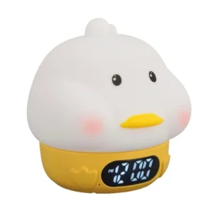 چراغ خواب سیلیکونی و ساعت زنگ دار طرح اردک با نور رنگی2