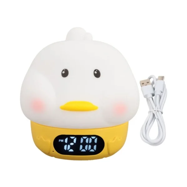 چراغ خواب سیلیکونی و ساعت زنگ دار طرح اردک با نور رنگی7