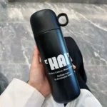 فلاسک کاپ دار برند HSCUP رنگ مشکی نمای رو به رو