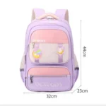 کیف مدرسه طرح کهکشانی مدل Astro baby رنگ یاسی صورتی نمای رو به رو با ابعاد