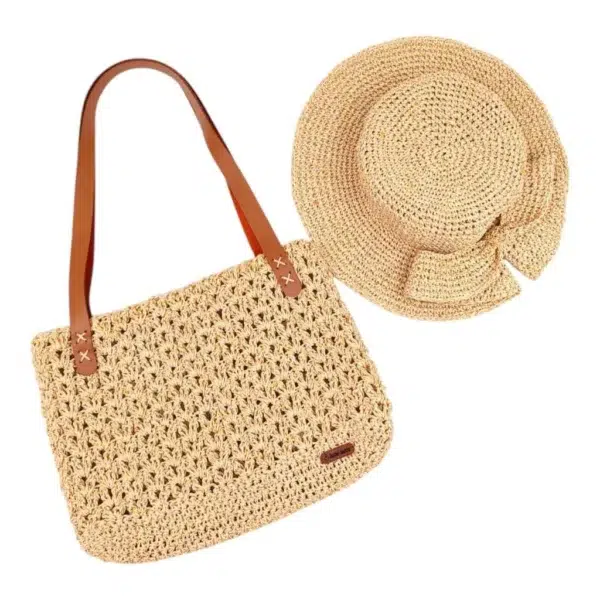 ست کیف و کلاه ساحلی دستبافت با نخ رافیا لمه1