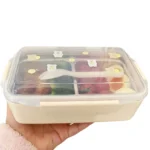 ظرف غذا استیل دو محفظه ای کودک رنگ کرم نمای کلی
