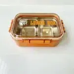 ظرف غذای استیل کودک و بزرگسال دو محفظه ای رنگ نارنجی نمای رو به رو