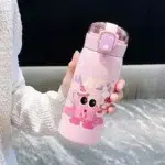 قمقمه نی دار استیل طرح باب اسفنجی و دوستان رنگ صورتی