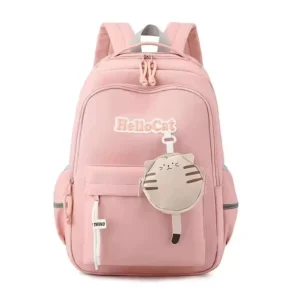 کوله پشتی فانتری طرح آویز دار مدل Hello cat رنگ صورتی نمای رو به رو