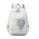 کوله پشتی فانتری طرح آویز دار مدل Hello cat رنگ طوسی روشن نمای رو به رو