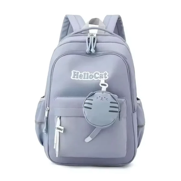 کوله پشتی فانتری طرح آویز دار مدل Hello cat رنگ آبی نمای رو به رو