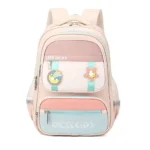 کوله پشتی مدل کهکشانی طرح Astro baby رنگ کرم قهوه ای نمای رو به رو
