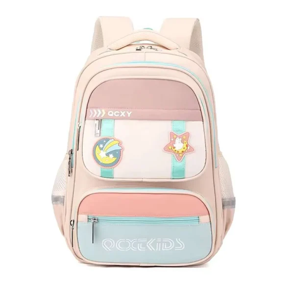 کوله پشتی مدل کهکشانی طرح Astro baby رنگ کرم قهوه ای نمای رو به رو