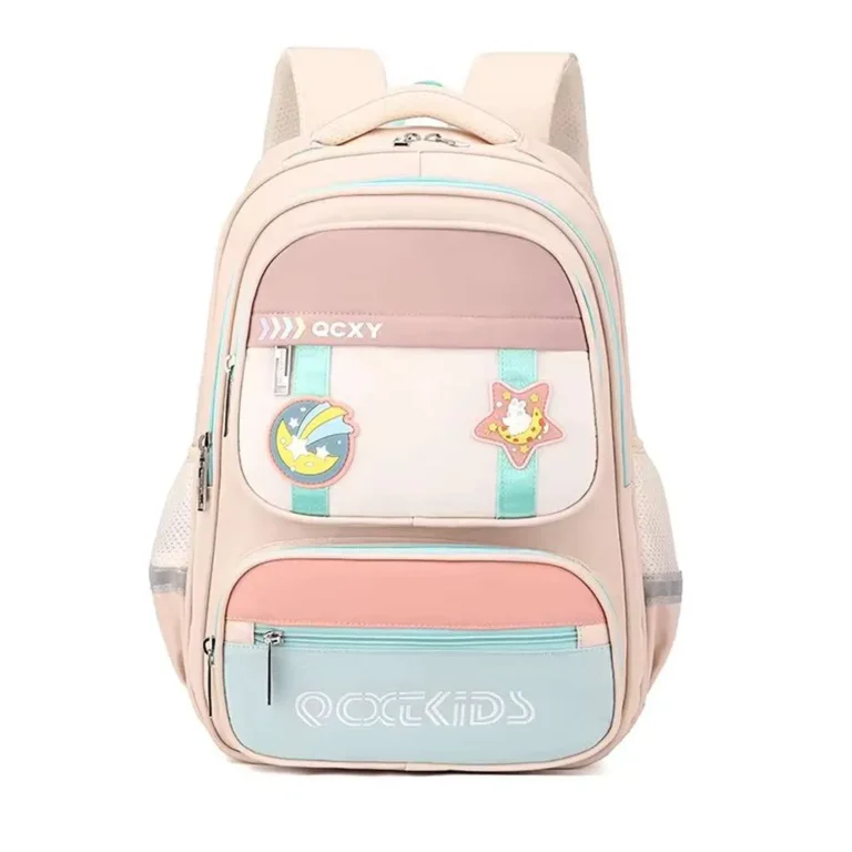 کوله پشتی مدل کهکشانی طرح Astro baby رنگ کرم قهوه ای نمای رو به رو