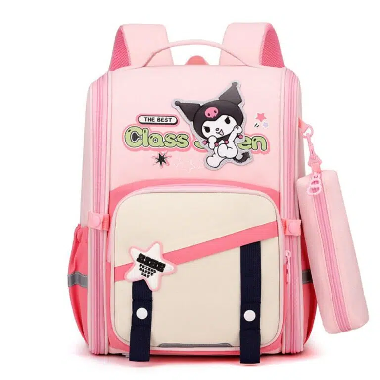 کیف مدرسه مدل صندوقی دو تکه طرح کرومی رنگ صورتی