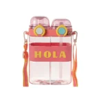 قمقمه اسپرت دو محفظه و دو حالته مدل بنددار رنگ گلبهی نمای رو به رو