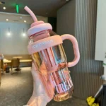 قمقمه فانتزی نی‌دار طرح بستنی دسته‌دار رنگ صورتی