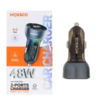 شارژر فندکی فست شارژ ۴۸ واتی دو پورت MOSSCO IK-47 با رقص نور و صفحه نمایش LED 1