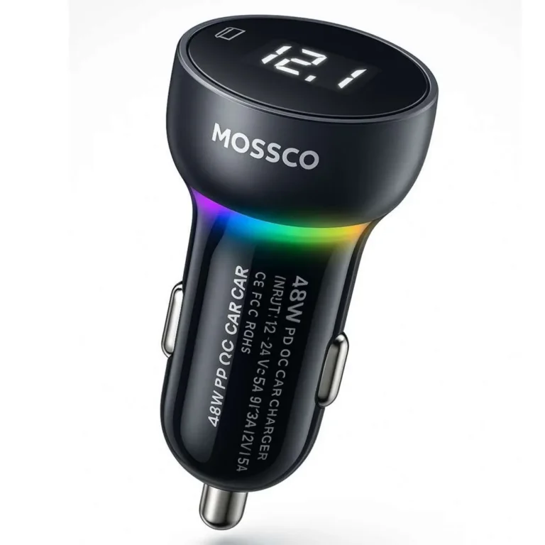 شارژر فندکی فست شارژ ۴۸ واتی دو پورت MOSSCO IK-47 با رقص نور و صفحه نمایش LED 4