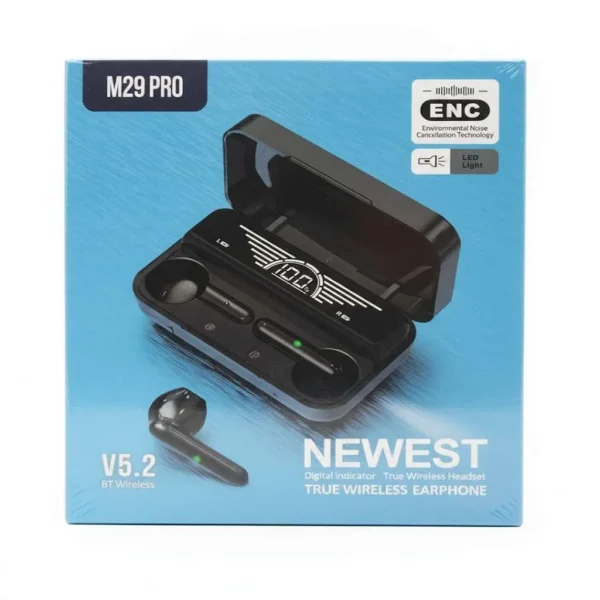 ایرپاد بی‌سیم M29 PRO فست شارژ دارای پاور بانک و چراغ قوه 6