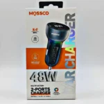 شارژر فندکی فست شارژ ۴۸ واتی دو پورت MOSSCO IK-47 با رقص نور و صفحه نمایش LED 6