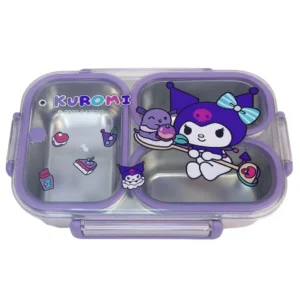 ظرف غذا استیل سه محفظه ای طرح کرومی رنگ یاسی