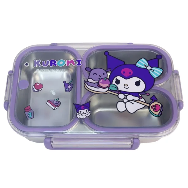 ظرف غذا استیل سه محفظه ای طرح کرومی رنگ یاسی