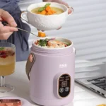 ظرف غذا برقی چند کاره رنگ صورتی نمای جانبی