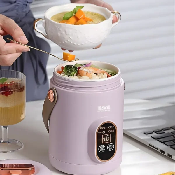 ظرف غذا برقی چند کاره رنگ صورتی نمای جانبی