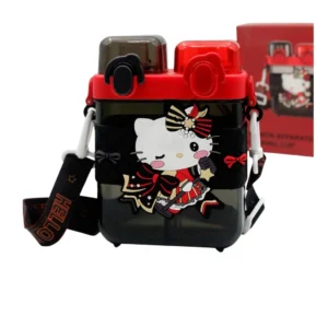 قمقمه دو مخزنه فانتزی طرح عروسکی رنگ قرمز مشکی نمای رو به رو