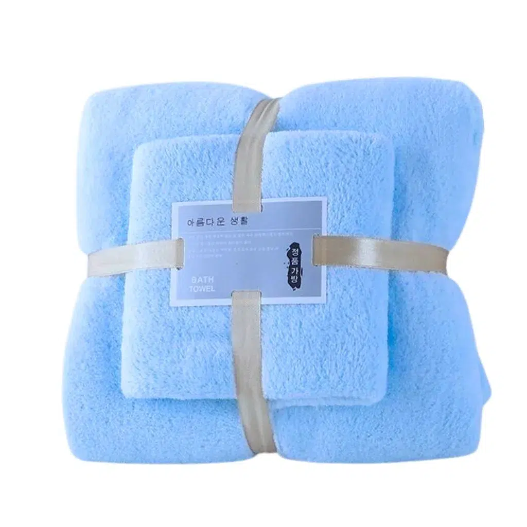 ست دو تکه حوله مسافرتی مدل میکروفایبر رنگ آبی