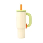 تامبلر استیل دسته دار 1200ml نمای جزئیات رنگ کرم سبز
