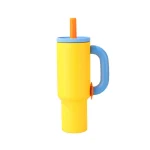 تراول ماگ استیل هیکن Hecan دسته‌دار 1200ml نمای جزئیات رنگ زرد